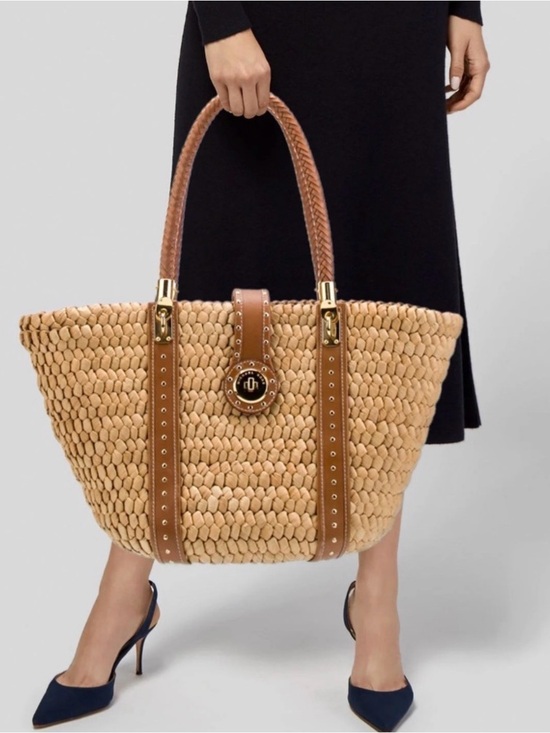 Michael Kors Handbags - Michael Kors Natural Straw Tote with Brown Leather Handles and Gold Hardware